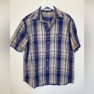 Vintage Guess Jeans USA Collared Gauze T Shirt Button Down Plaid Mens Xl Blue
